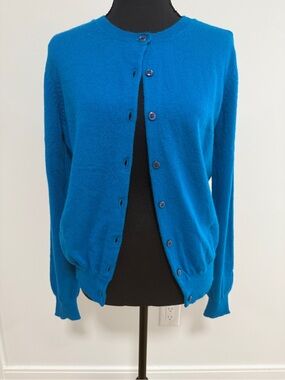 Cashmere Boutique 100% Cashmere Cardigan L Teal Lagoon Blue Made in Nepal Soft